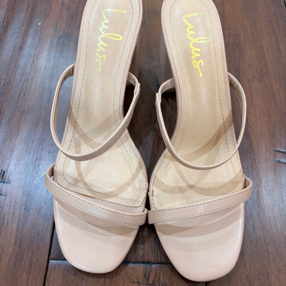 Lulu's Blush Nude Two-Strap Square-Toe Heeled San… - image 1